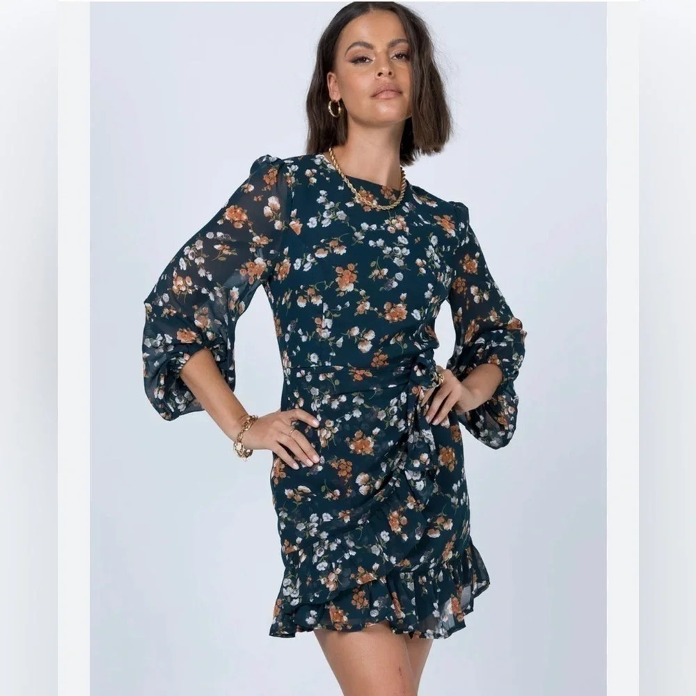NWT Princess Polly Dark Green Floral Print Mini Dress